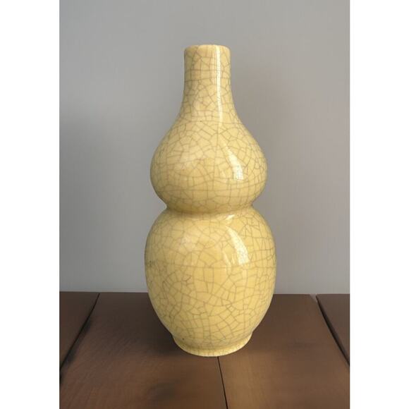 Chinese Art Yellow Glaze Porcelain Vase 7” Double Gourd 1524 Collectible Decor - Picture 1 of 13